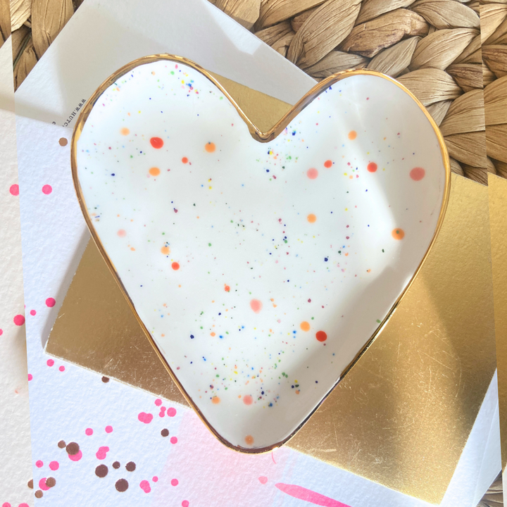 Colourful Spotty Heart shaped trinket dish and earrings Gift set