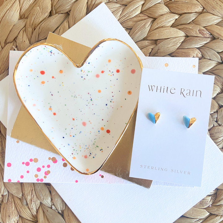 Colourful Spotty Heart shaped trinket dish and earrings Gift set