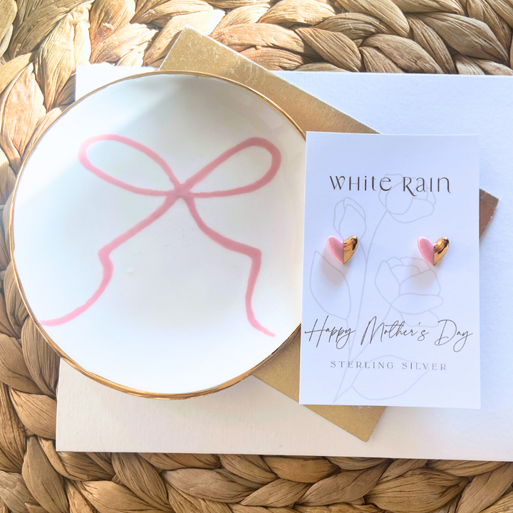 Personalised trinket dish and stud earrings on a Mothers Day presentation card