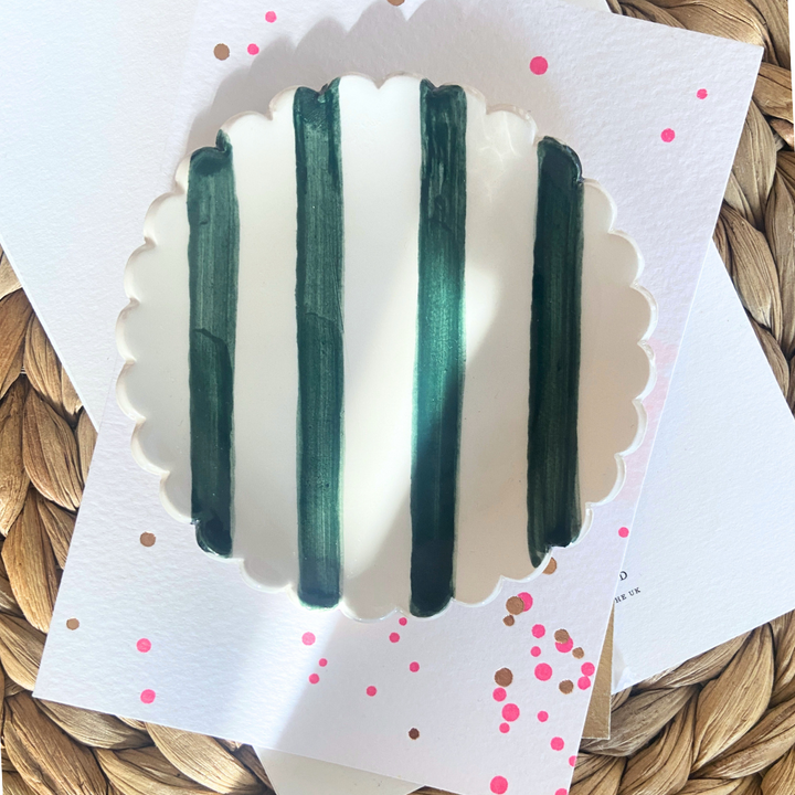 Green Stripe Trinket dish and earrings Gift set