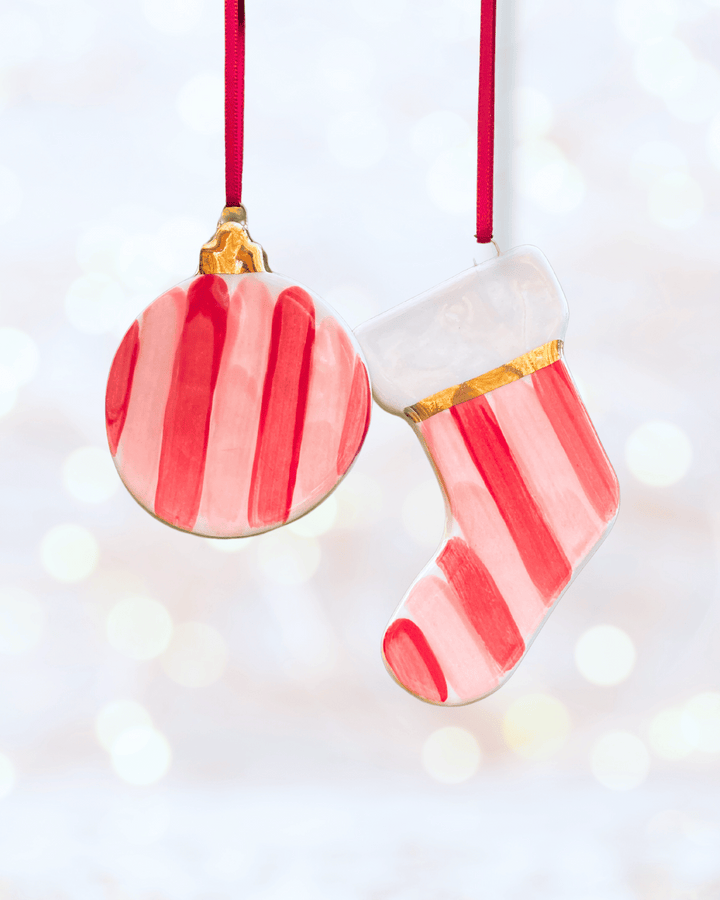 Set of 2 Pink and Red Stripe Ornaments