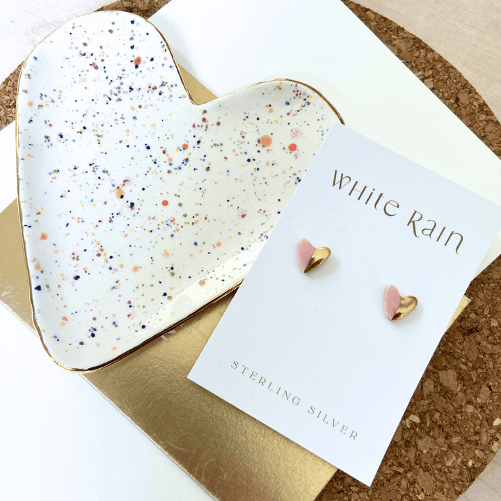 Colourful Spotty Heart shaped trinket dish and earrings Gift set