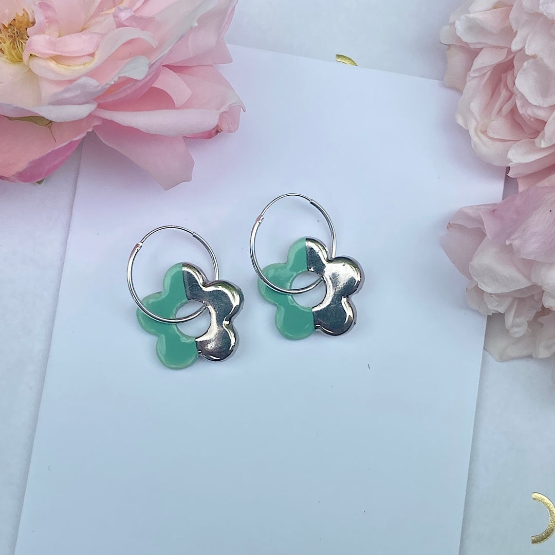 Flower Earrings with Hoops (Silver)