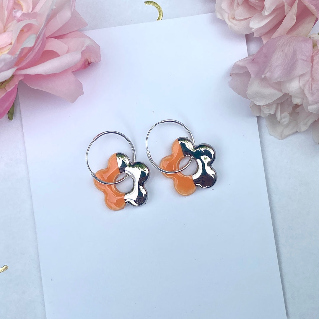 Flower Earrings with Hoops (Silver)