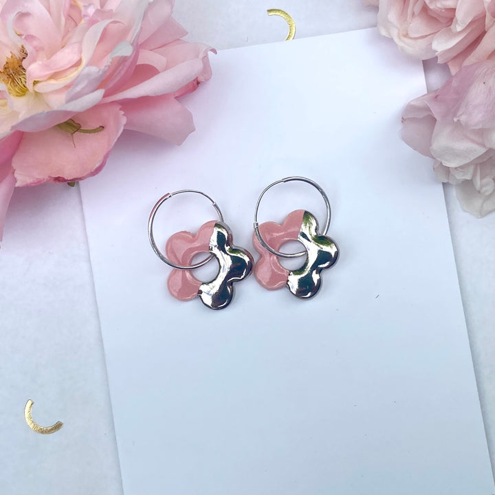 Flower Earrings with Hoops (Silver)