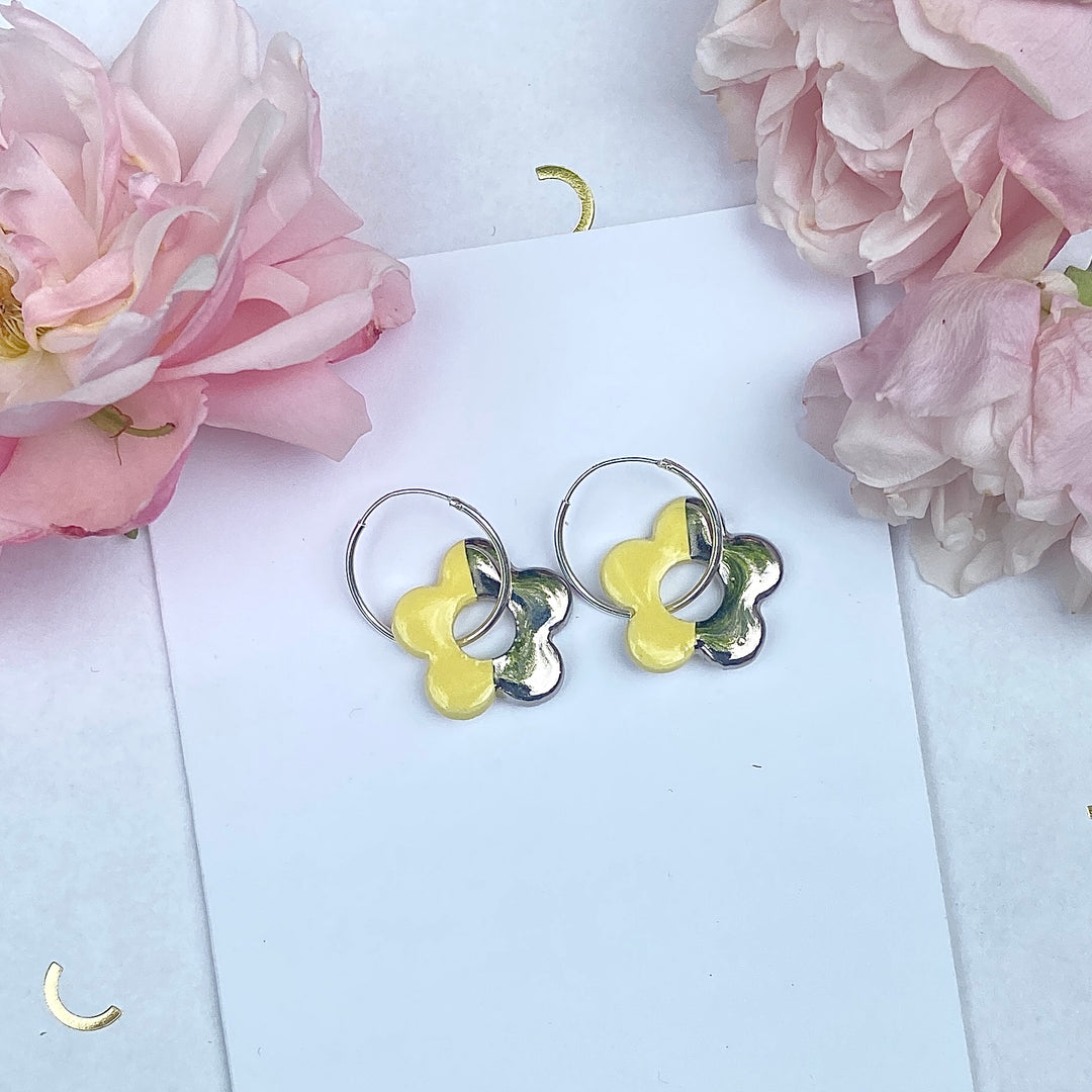 Flower Earrings with Hoops (Silver)