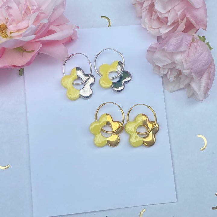 Flower Earrings with Hoops (Silver)