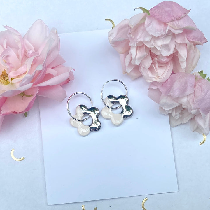 Flower Earrings with Hoops (Silver)