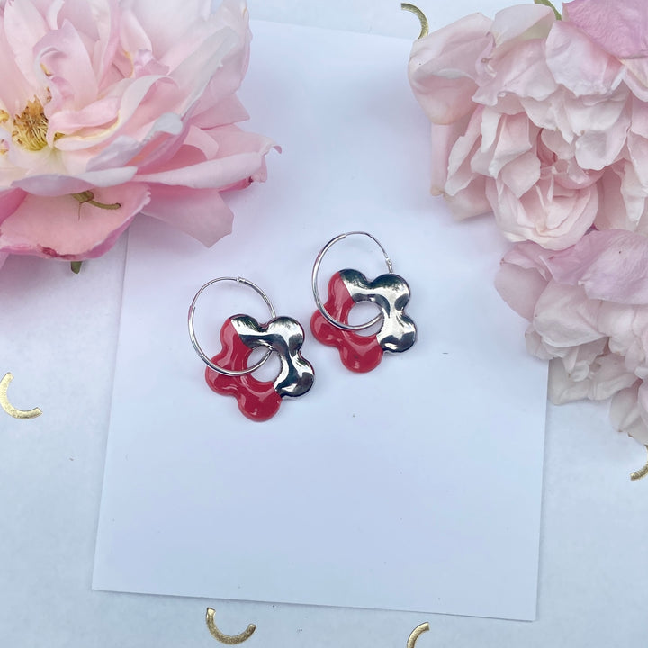 Flower Earrings with Hoops (Silver)