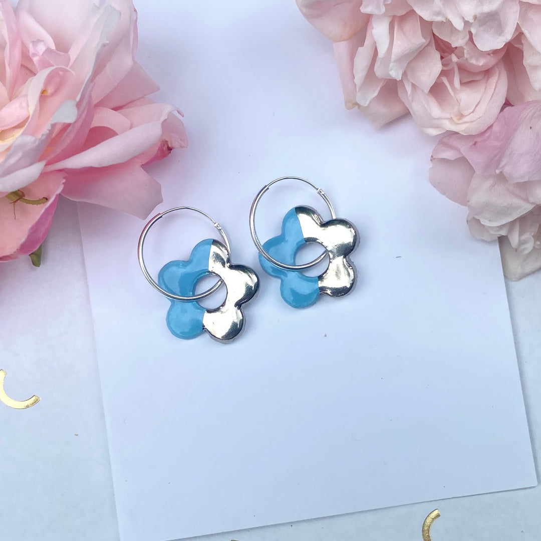 Flower Earrings with Hoops (Silver)