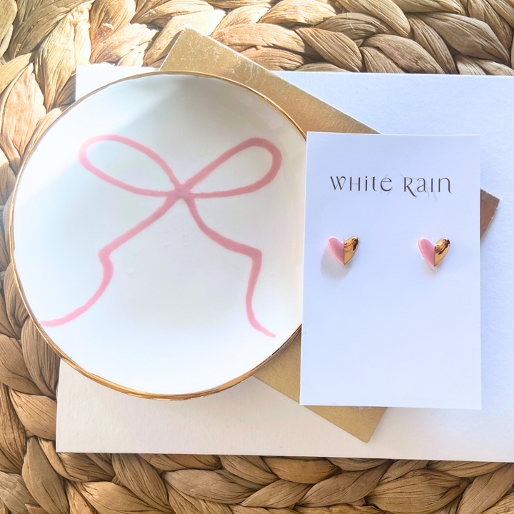 Pink Bow trinket dish and earrings Gift set