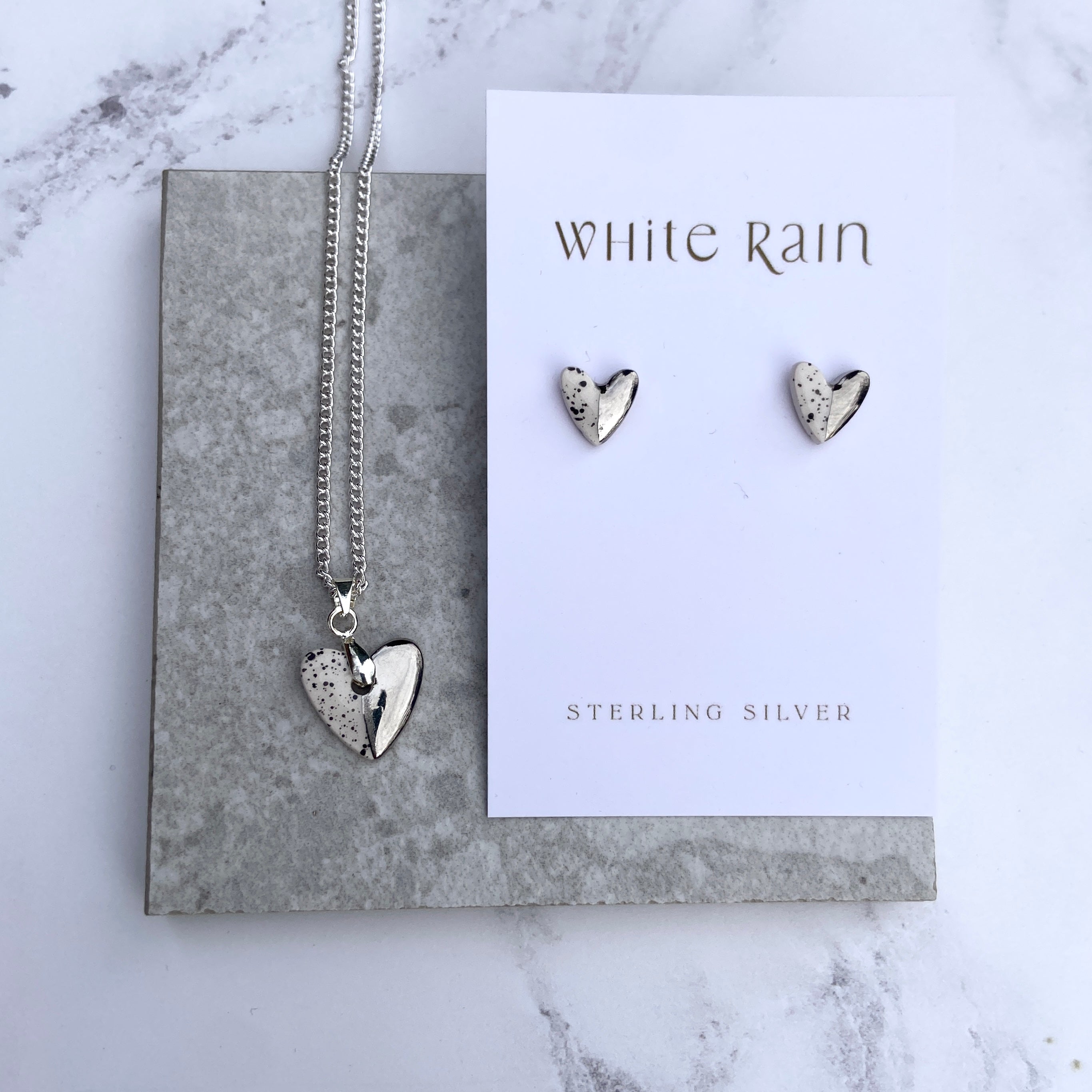 Silver heart earrings hot sale and necklace set