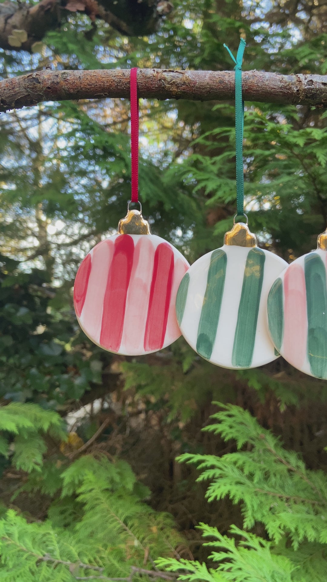 Set of 5  Striped bauble ornaments