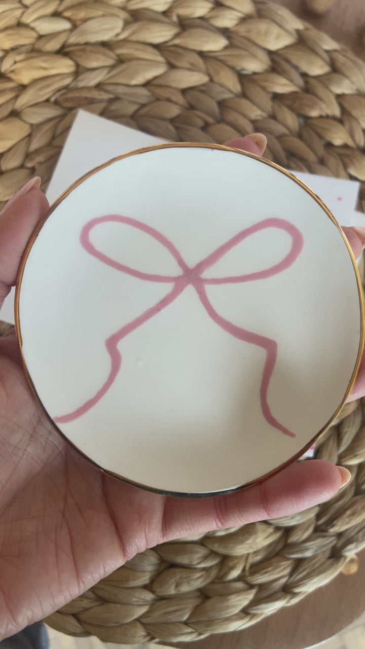 Pink Bow trinket dish and earrings Gift set