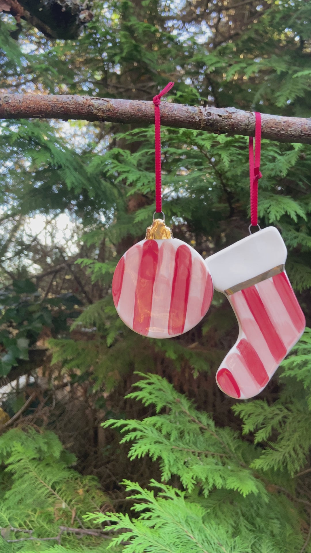 Set of 2 Pink and Red Stripe Ornaments