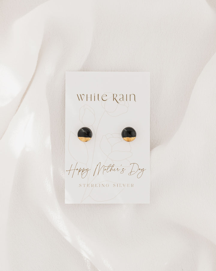 Ceramic stud earrings with gold lustre on a Happy Mother's Day Earring card