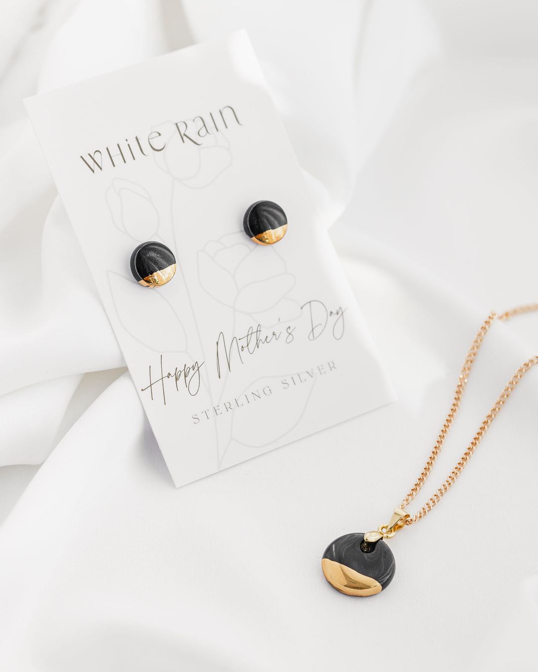 Circle shape Ceramic necklace and earrings gift set on a Happy Mother’s Day earring card