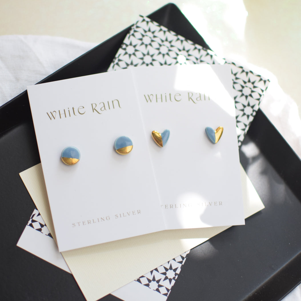 Ceramic stud earrings with gold lustre on a Happy Mother's Day Earring card