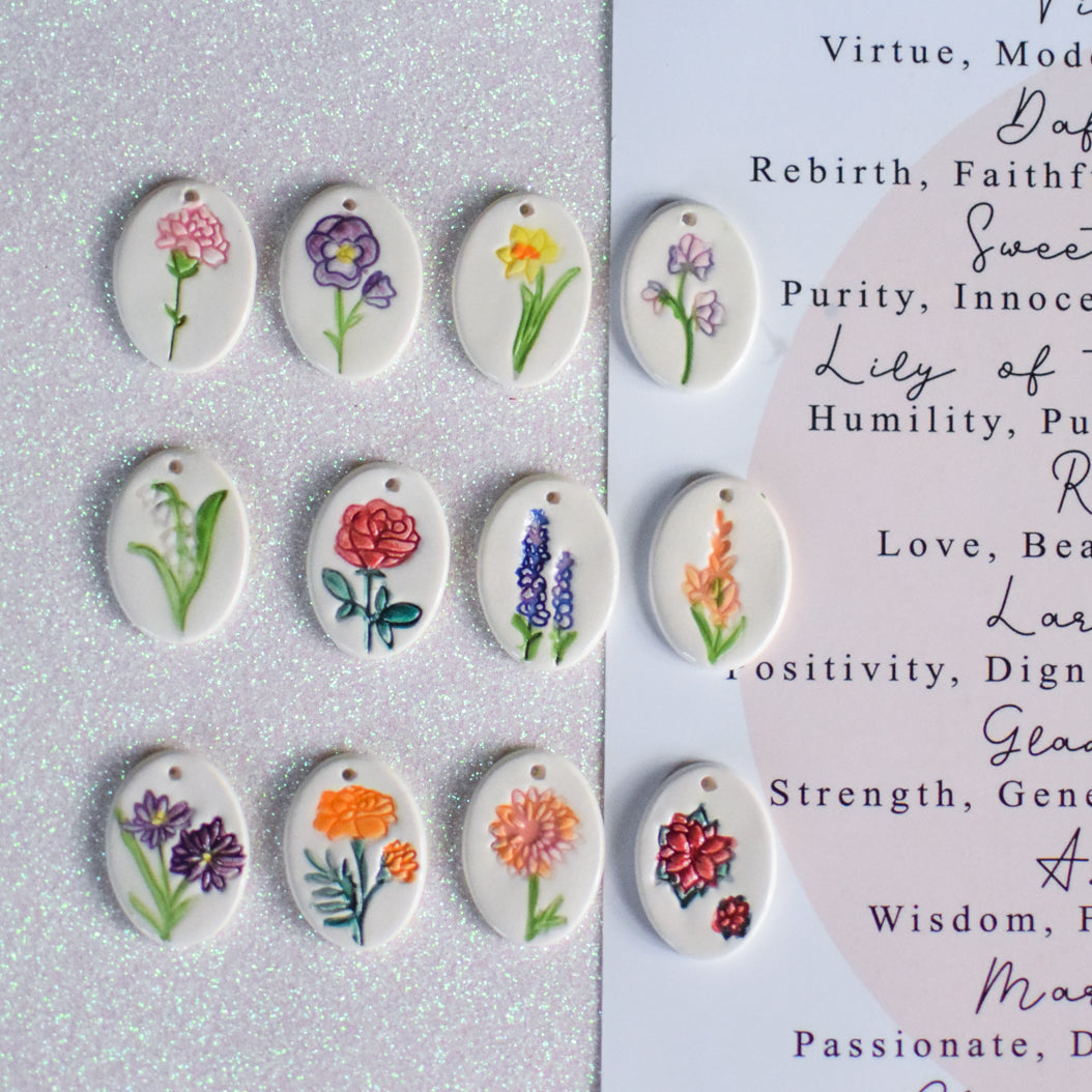 Personalised Ceramic Birth Flower necklace