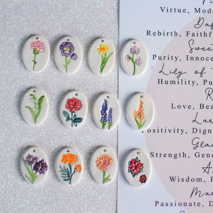 Personalised Ceramic Birth Flower necklace