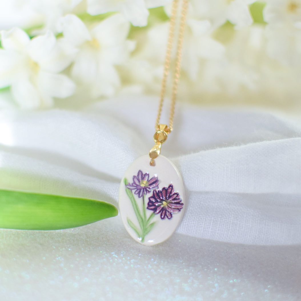 Personalised trinket dish and birth flower necklace gift set