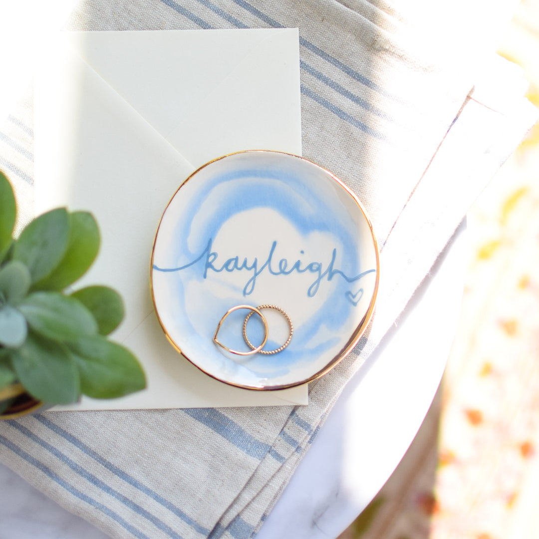 Personalised trinket dish and birth flower necklace gift set