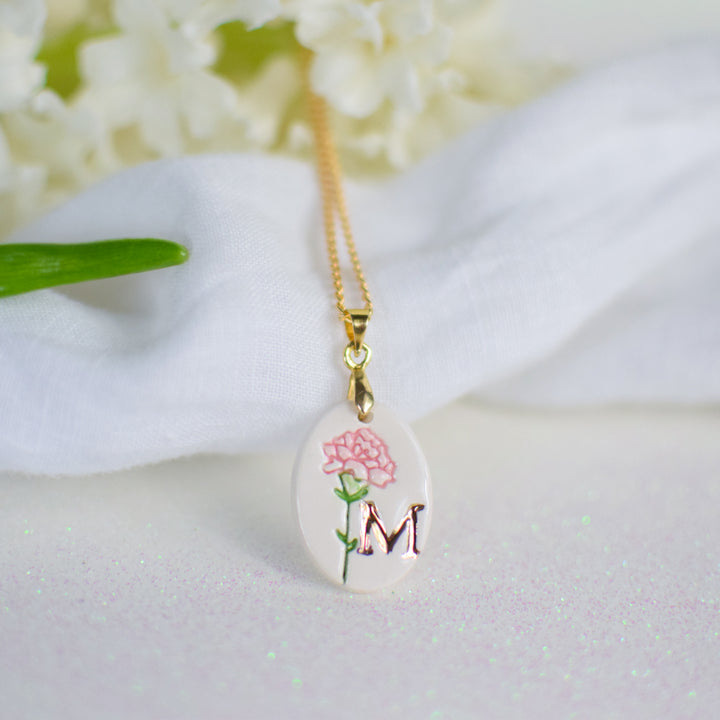 Personalised Ceramic Birth Flower necklace