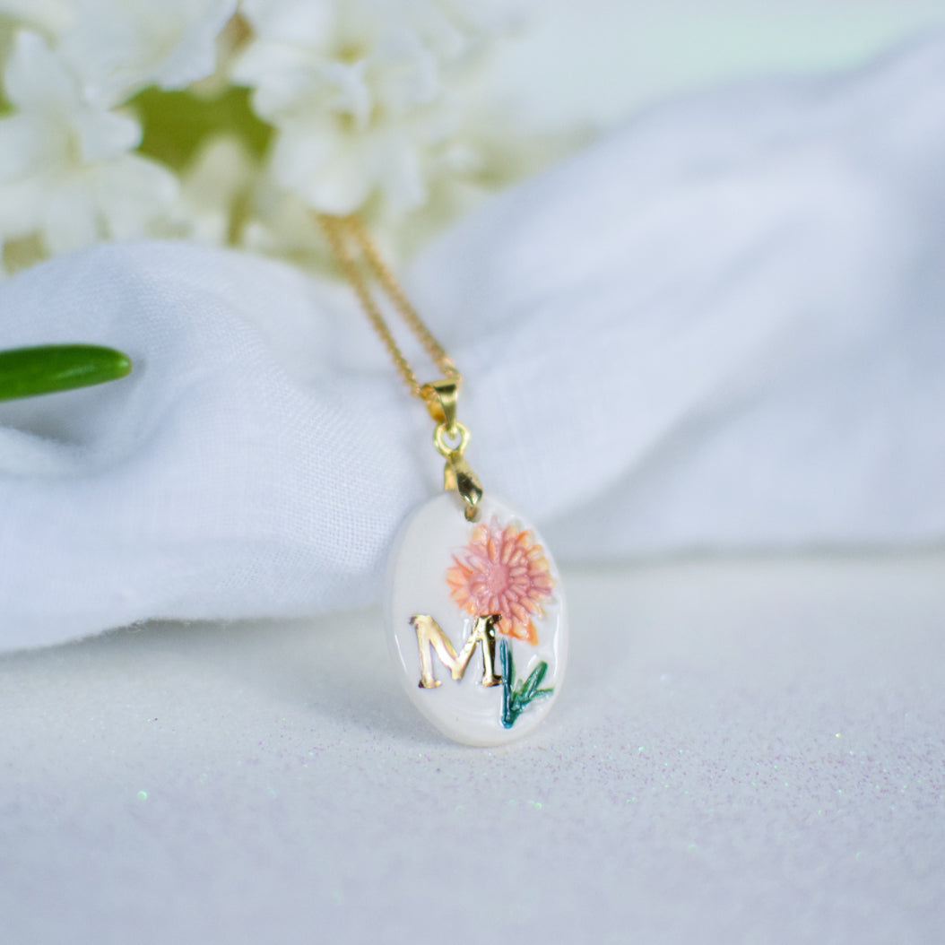 Personalised Ceramic Birth Flower necklace