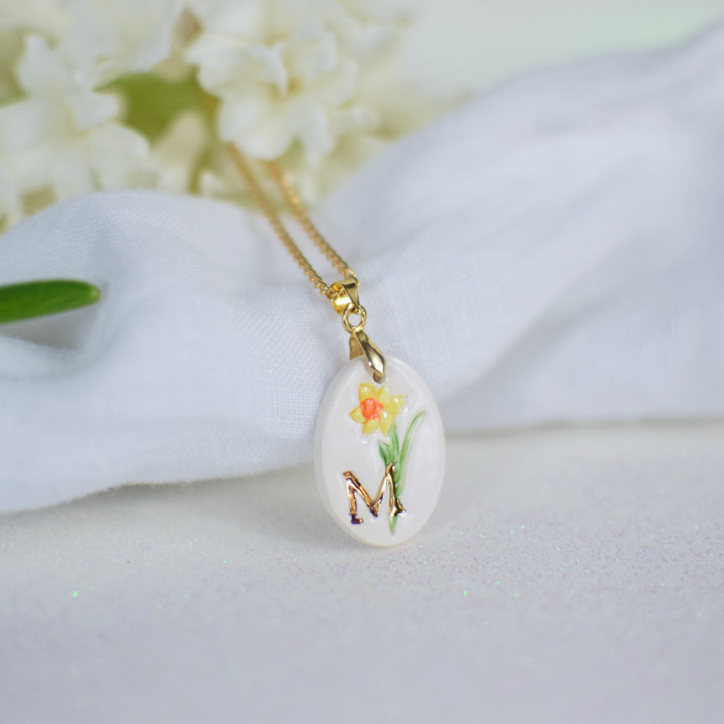 Personalised Ceramic Birth Flower necklace