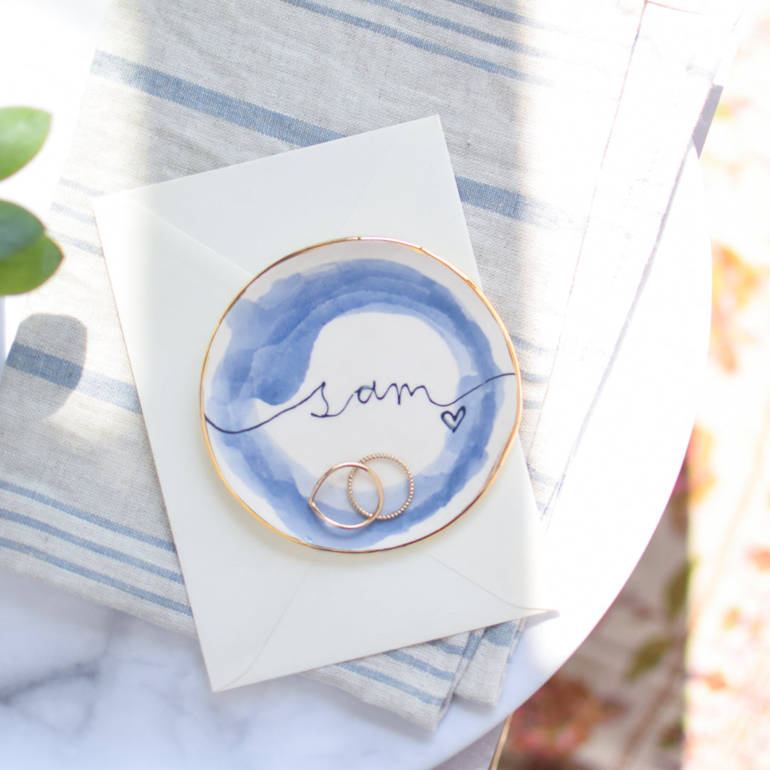 Personalised trinket dish and birth flower necklace gift set