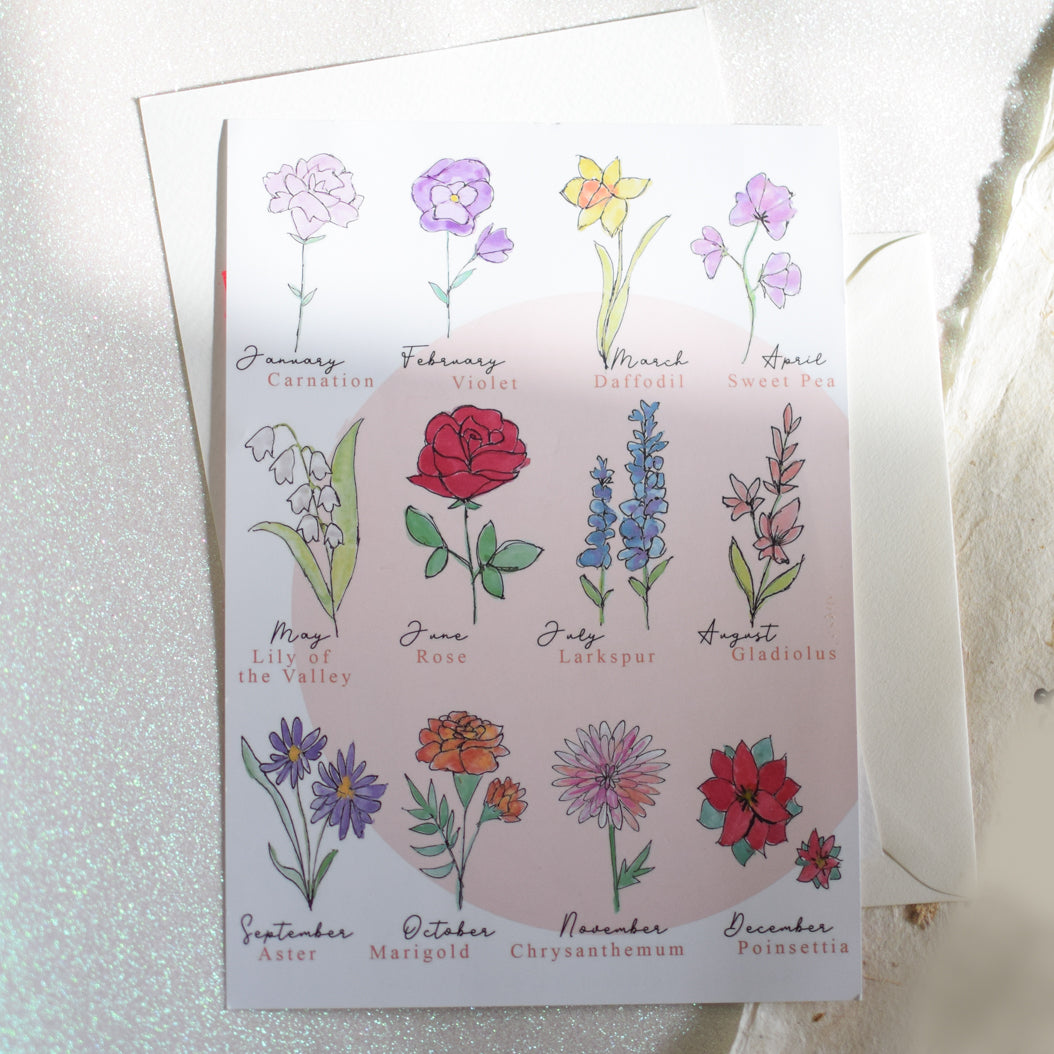 Personalised birth flower and earrings with Mothers Day earring card gift set