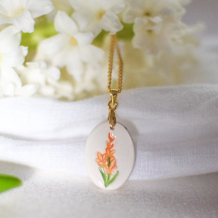 Personalised birth flower necklace and ceramic earrings gift set