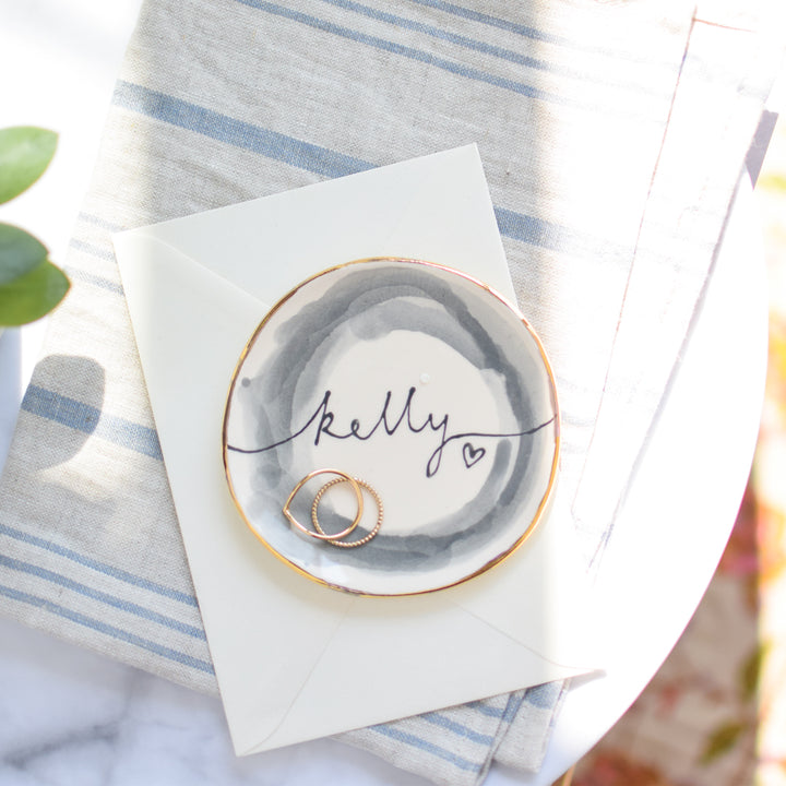 Personalised trinket dish and birth flower necklace gift set