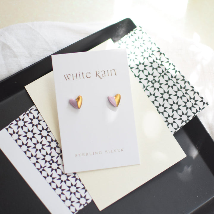 Ceramic stud earrings with gold lustre on a Happy Mother's Day Earring card