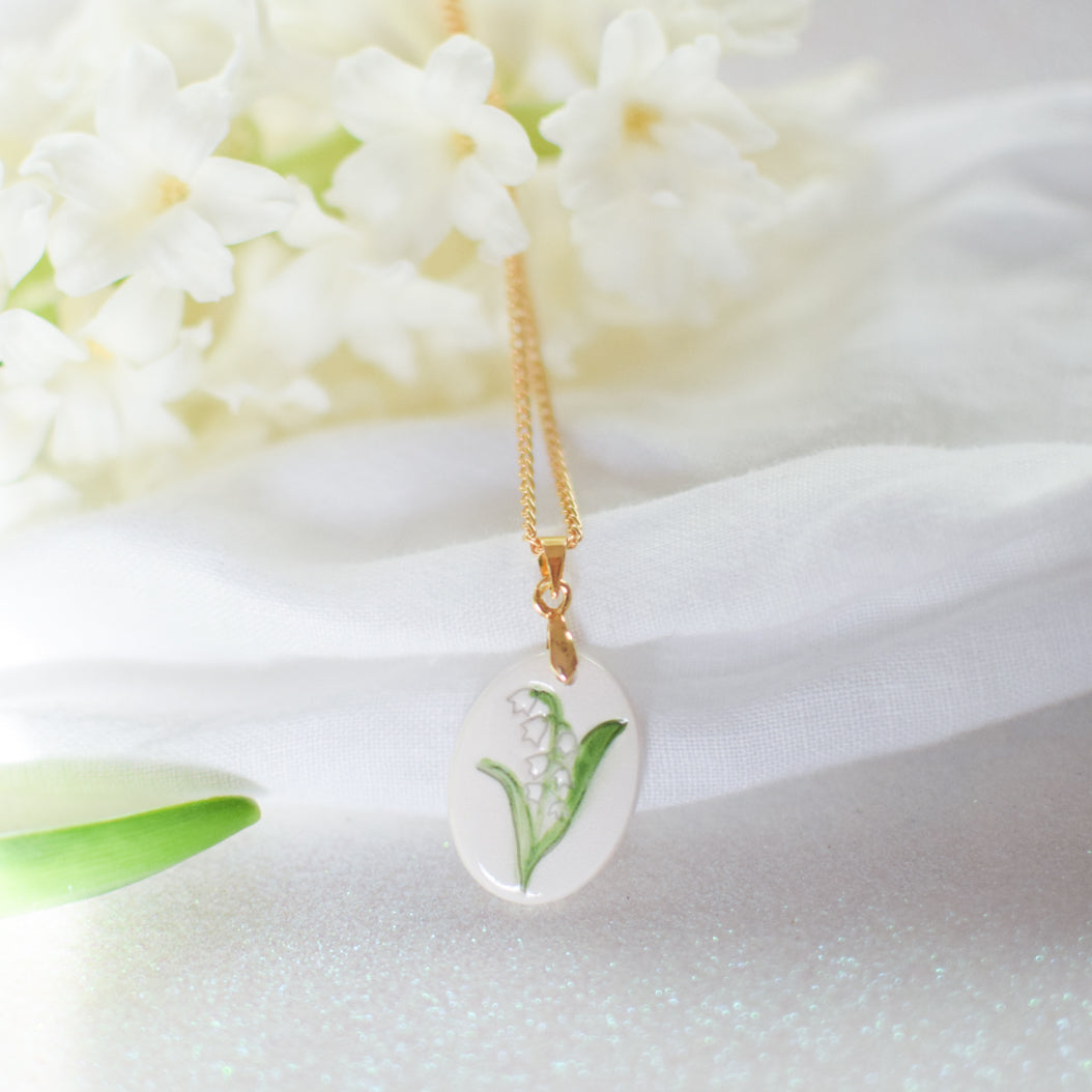 Personalised birth flower necklace and ceramic earrings gift set