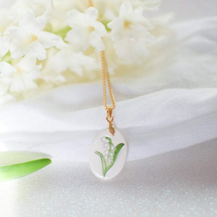 Personalised birth flower necklace and ceramic earrings gift set