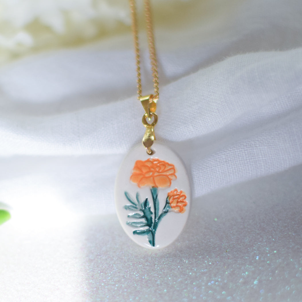 Personalised trinket dish and birth flower necklace gift set