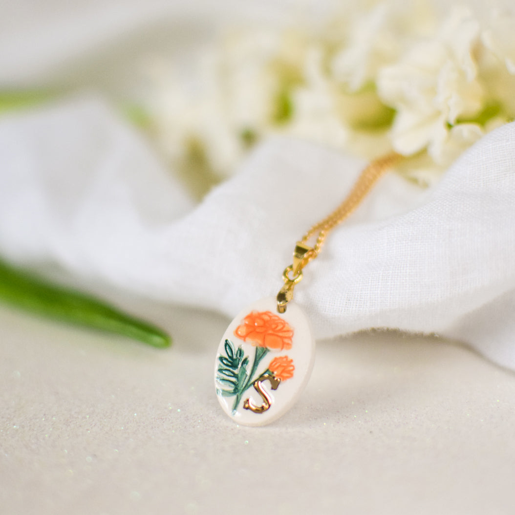 Personalised Ceramic Birth Flower necklace