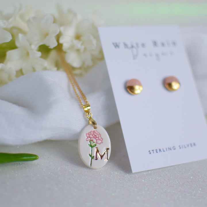 Personalised birth flower and earrings with Mothers Day earring card gift set