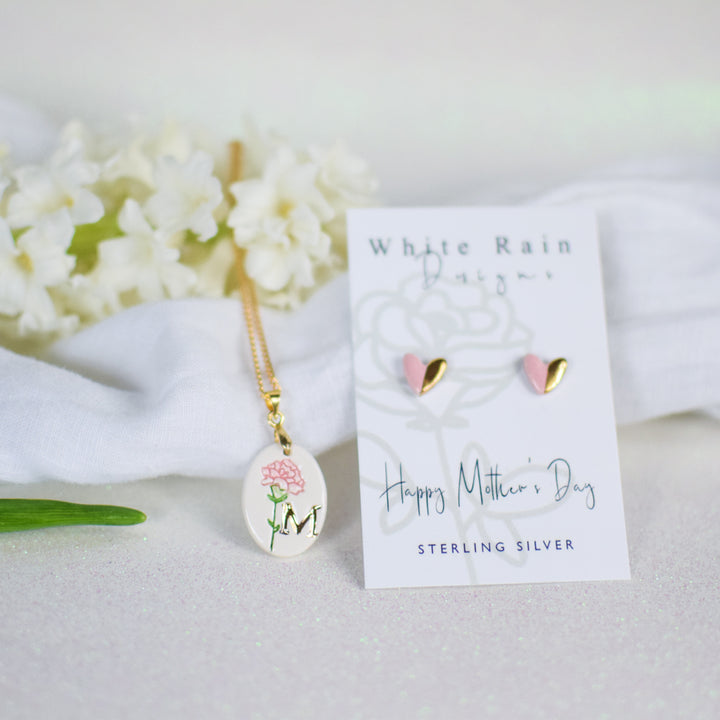 Personalised birth flower and earrings with Mothers Day earring card gift set