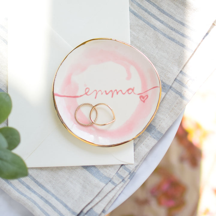 Personalised trinket dish and stud earrings on a Mothers Day presentation card