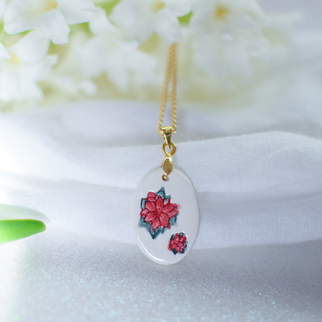 Personalised birth flower necklace and ceramic earrings gift set