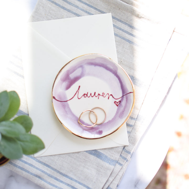 Personalised trinket dish and stud earrings on a Mothers Day presentation card