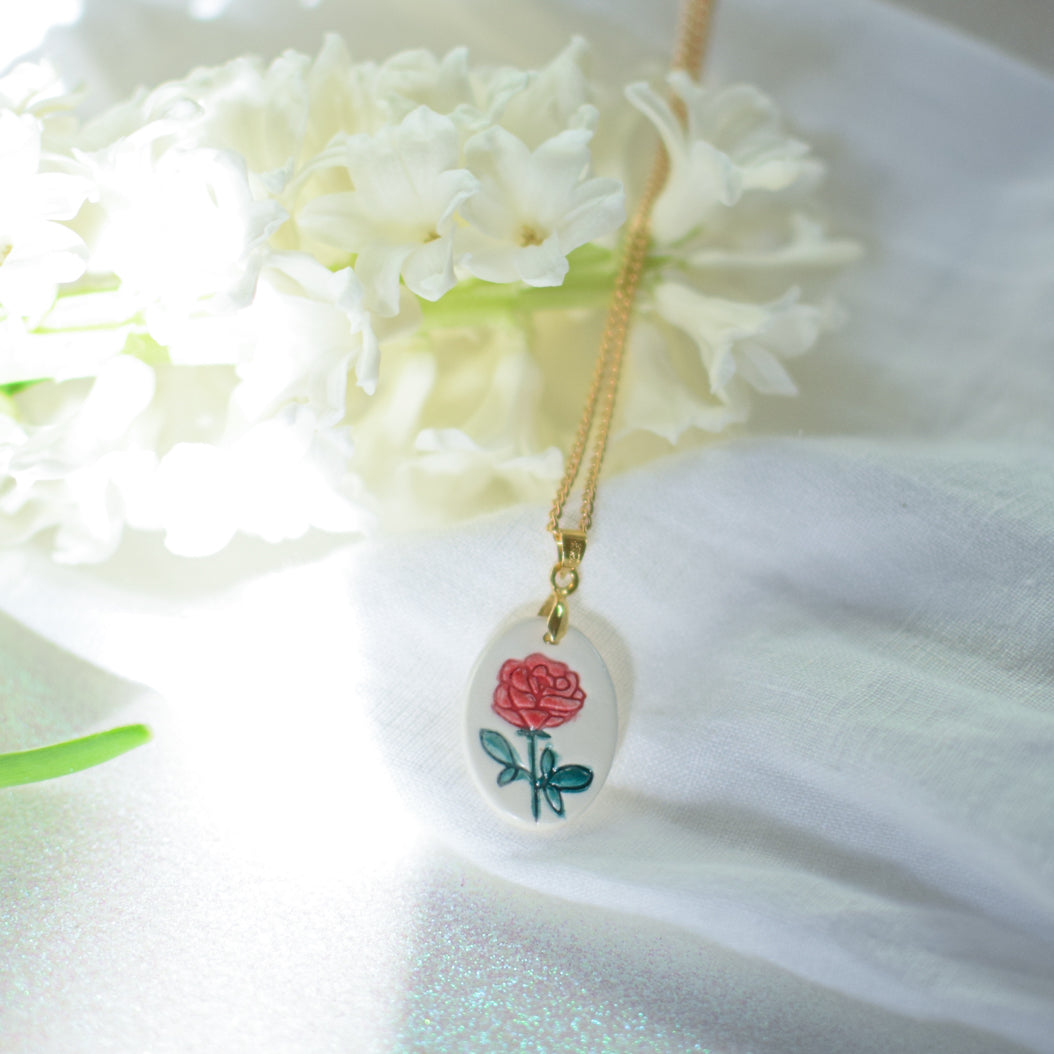 Personalised birth flower necklace and ceramic earrings gift set