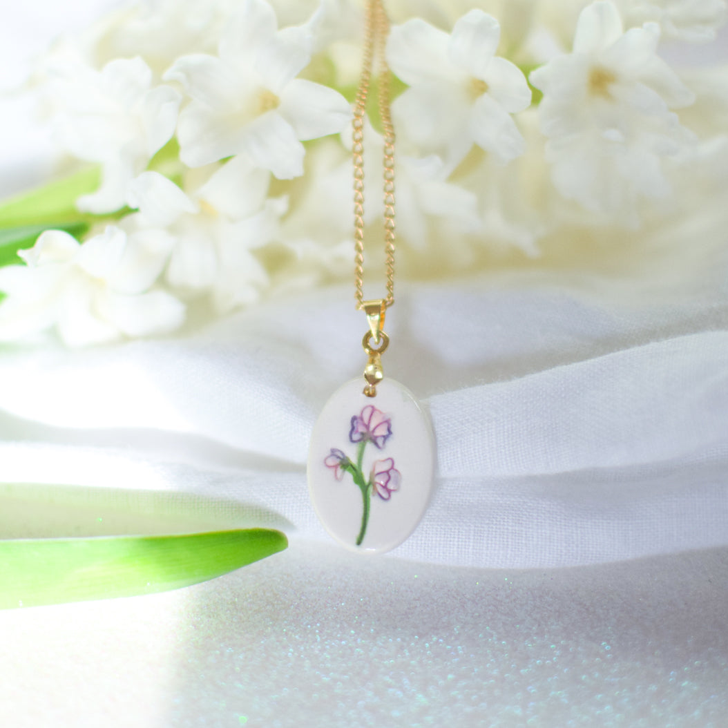 Personalised birth flower necklace and ceramic earrings gift set