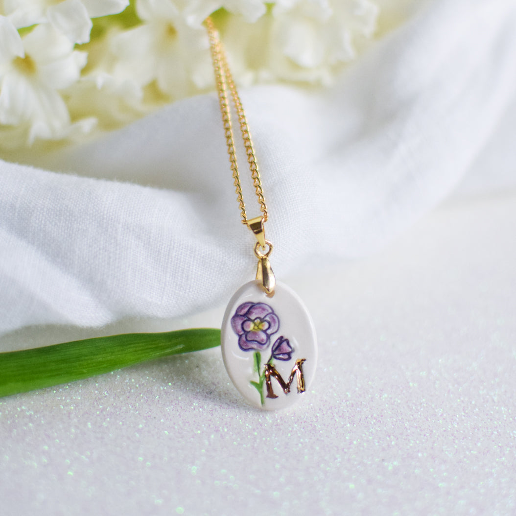 Personalised Ceramic Birth Flower necklace